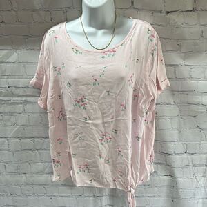 LC Lauren Conrad Bird Flamingo Blouse | Pink Short Sleeve Top Women’s 1X